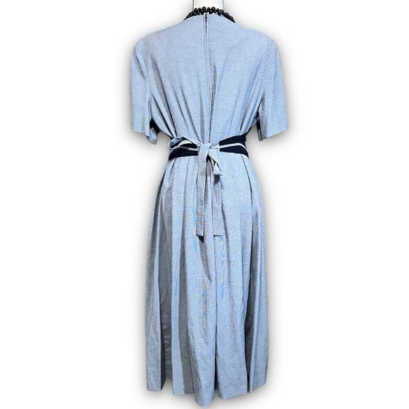 Kithie Lee Vintage 80’s Boho Maxi Gray & Navy Cottage Dress 16W - Picture 7 of 10